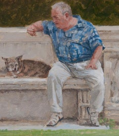 ''Park Bench'' Contemporary Dutch Painting of Two Men on a Park Bench
