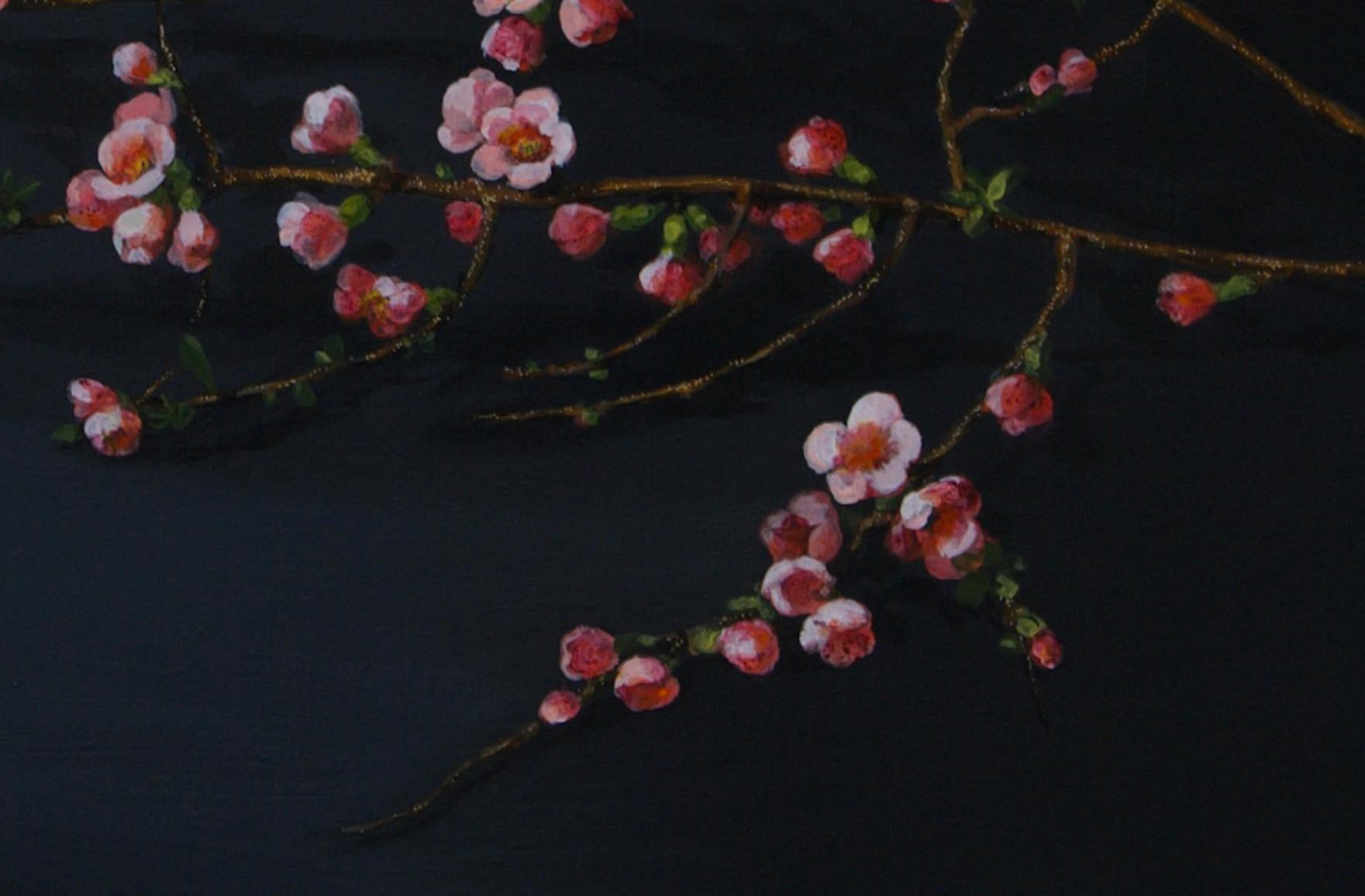 ''Blossom Branch'', Contemporary Still Life with Pink and Orange Blossom Branch - Painting by Sasja Wagenaar