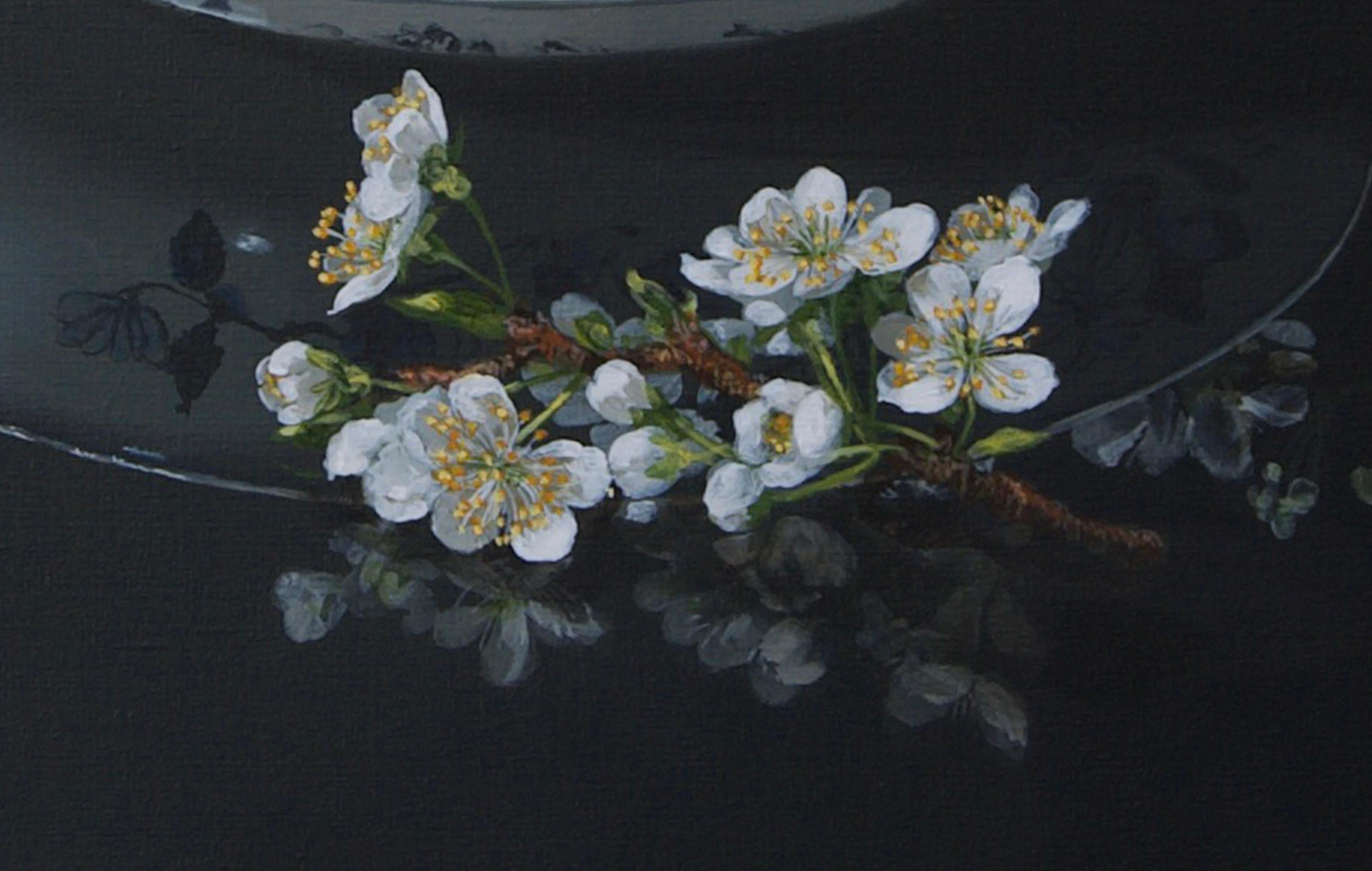 ''Pear Blossom'', Dutch Contemporary Still Life with Porcelain and White Blossom - Painting by Sasja Wagenaar