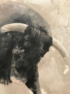 ''Bull'' Dutch Contemporary Fresco Painting with Bull, Animal Portrait