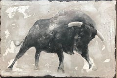 ''Bull'' Dutch Contemporary Fresco Painting with Bull, Animal Portrait