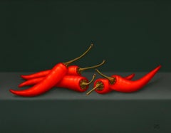 “Red Chillies” Contemporary Fine Realist Still-Life Painting of Red Chillies