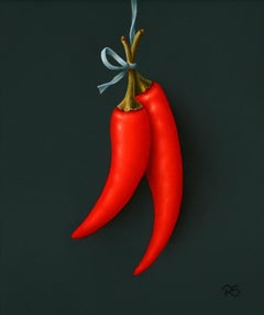 “Red Chillies” Contemporary Fine Realist Still-Life Painting of Red Chillies