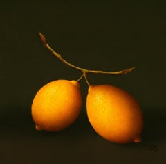 “2 Lemons” Contemporary Fine Realist Still-Life Painting of Lemons, Fruit