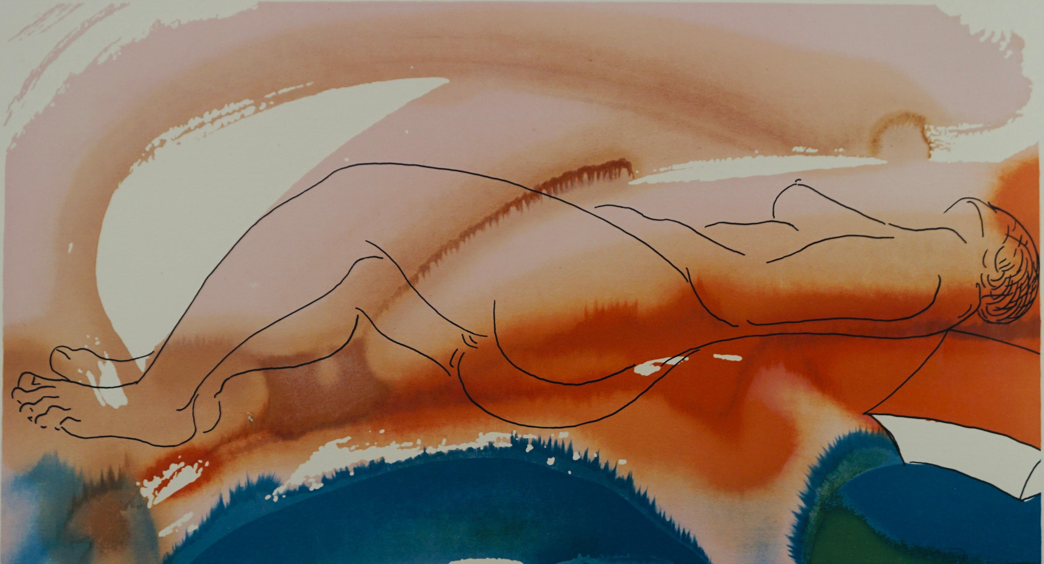 Liegender Nude. (Abstrakter Impressionismus), Print, von Reza Yahyaei
