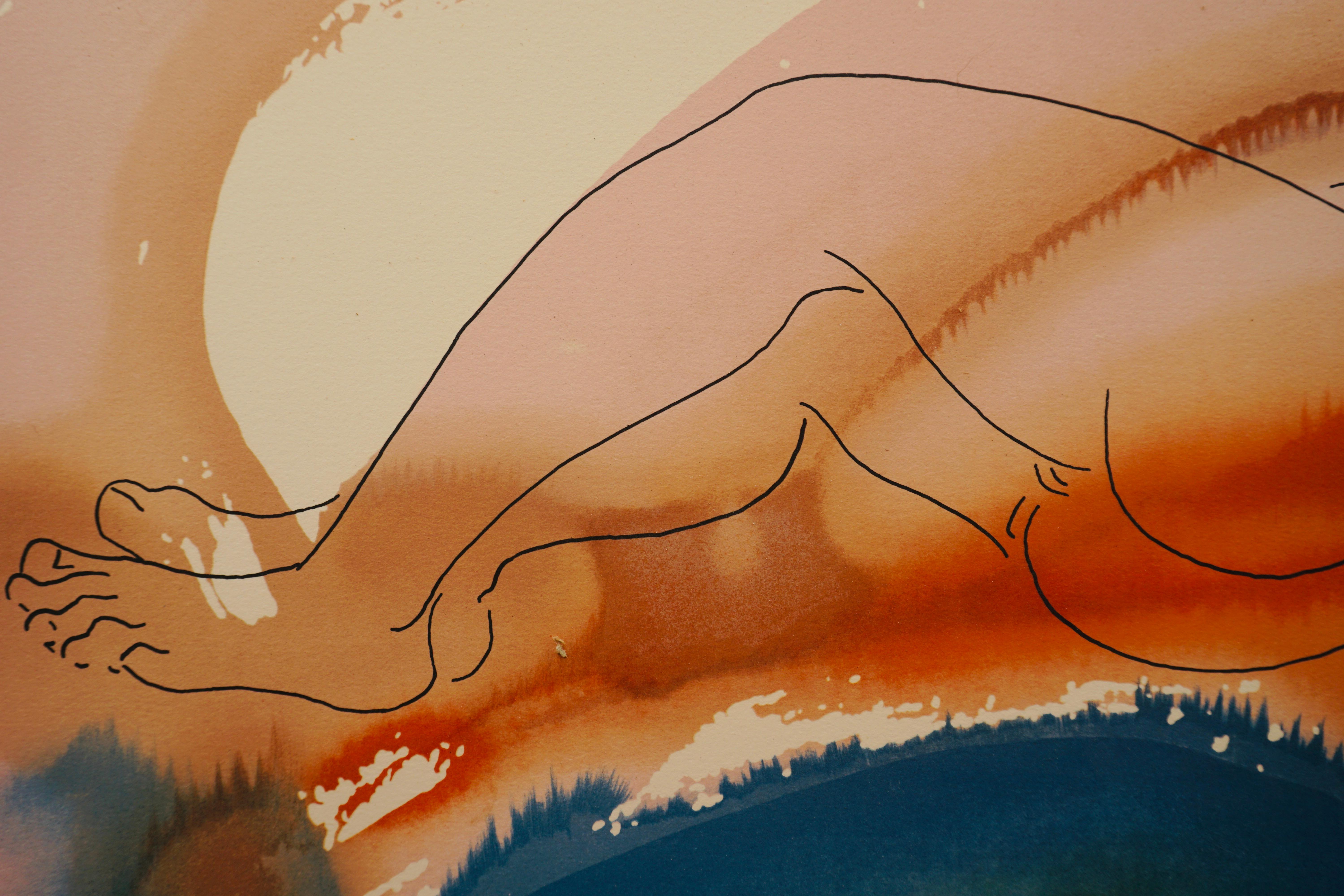 Liegender Nude. (Braun), Nude Print, von Reza Yahyaei