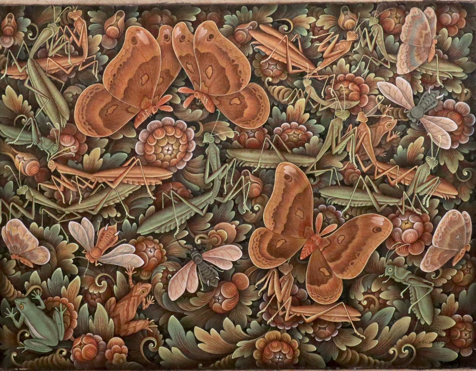 Nyoman Dayuh Still-Life Painting - Balinese painting of the insect world Indonesian art from Peliatan Ubud Bali
