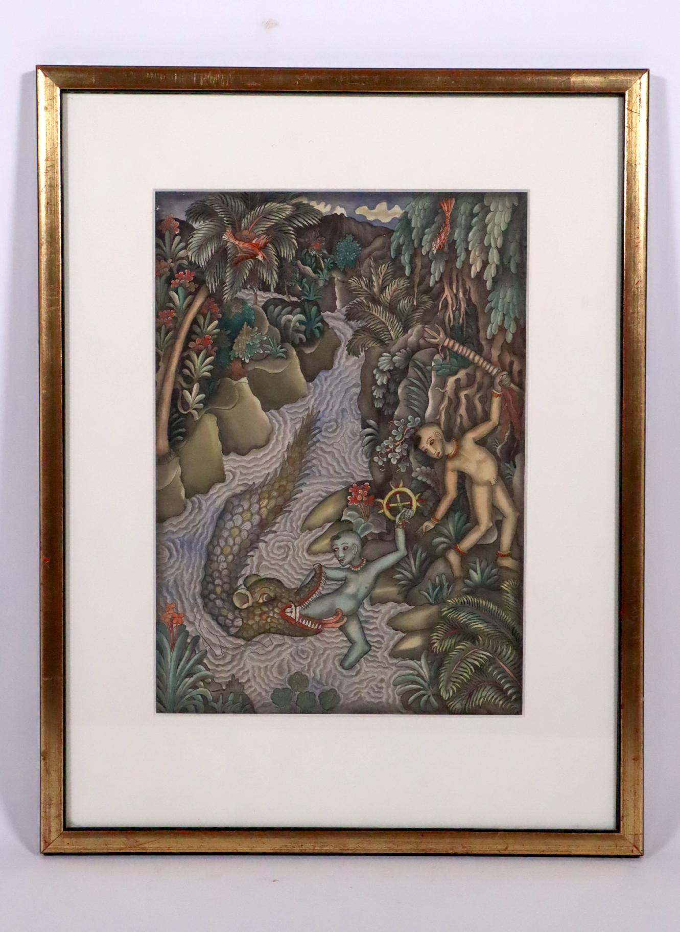 Framed Balinese watercolor painting INVENTORY CLEARANCE SALE For Sale 2