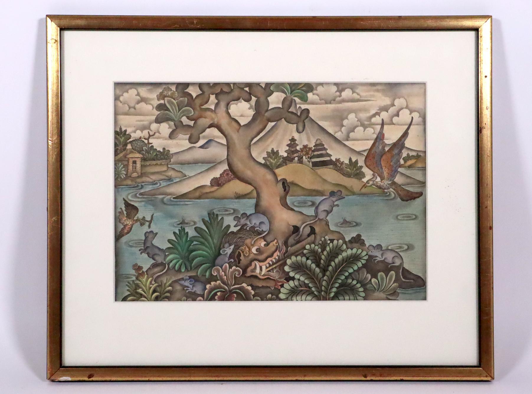 Balinese watercolor Mid-20th century Indonesian art INVENTORY CLEARANCE SALE For Sale 1