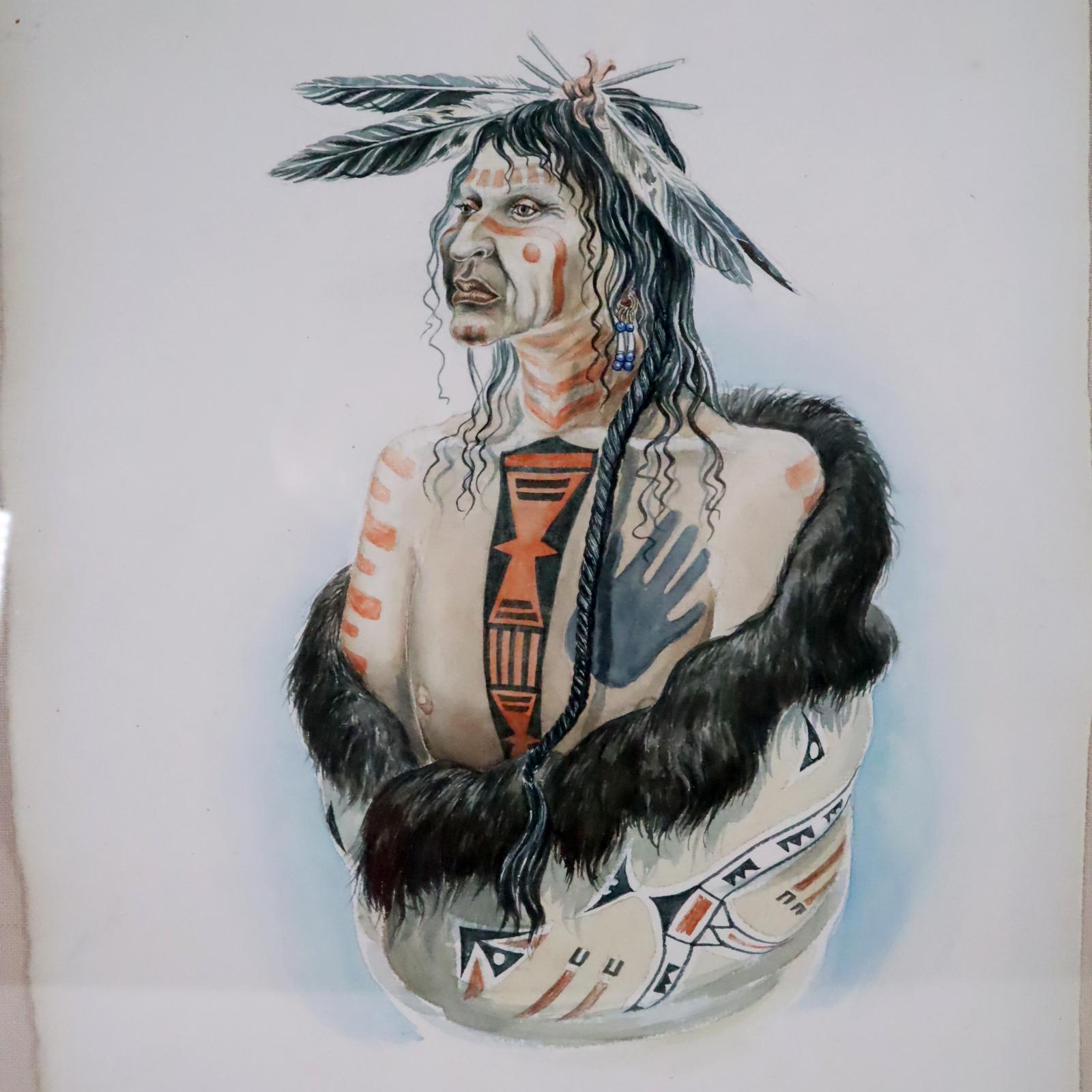 Four Portraits of Native Americans INVENTORY CLEARANCE SALE - Gray Figurative Painting by Bertha M. Farr