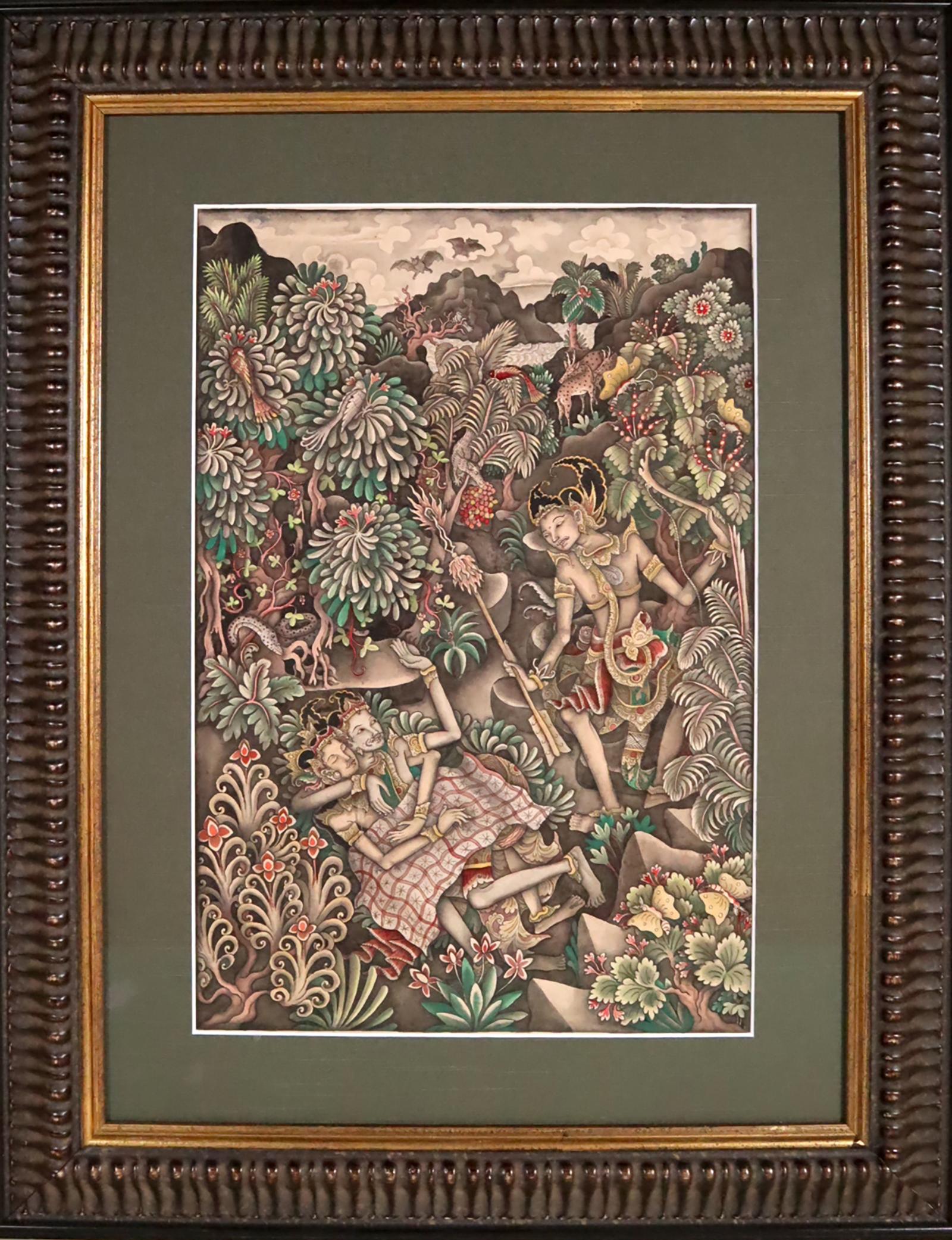 Unknown Landscape Art - Balinese painting forest with Rama Sita Bali Indonesia INVENTORY CLEARANCE SALE
