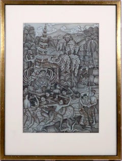 Famous Batuan artist I Made Djata Bali watercolor INVENTORY CLEARANCE SALE