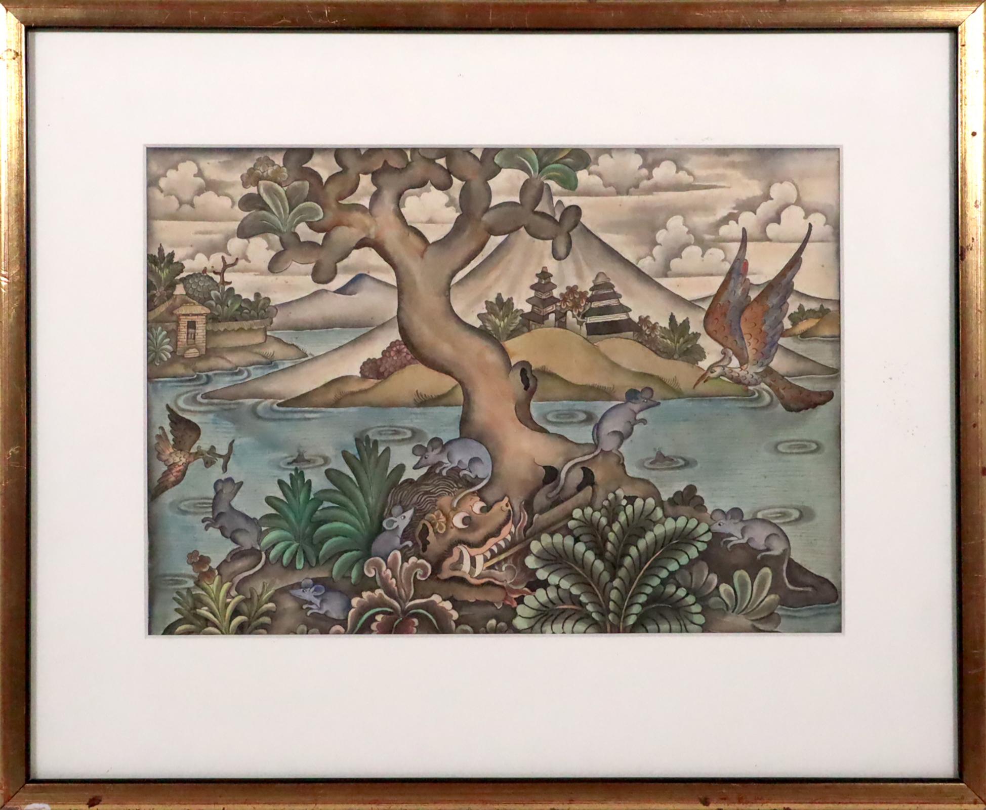 Unknown Animal Art - Balinese watercolor Mid-20th century Indonesian art INVENTORY CLEARANCE SALE