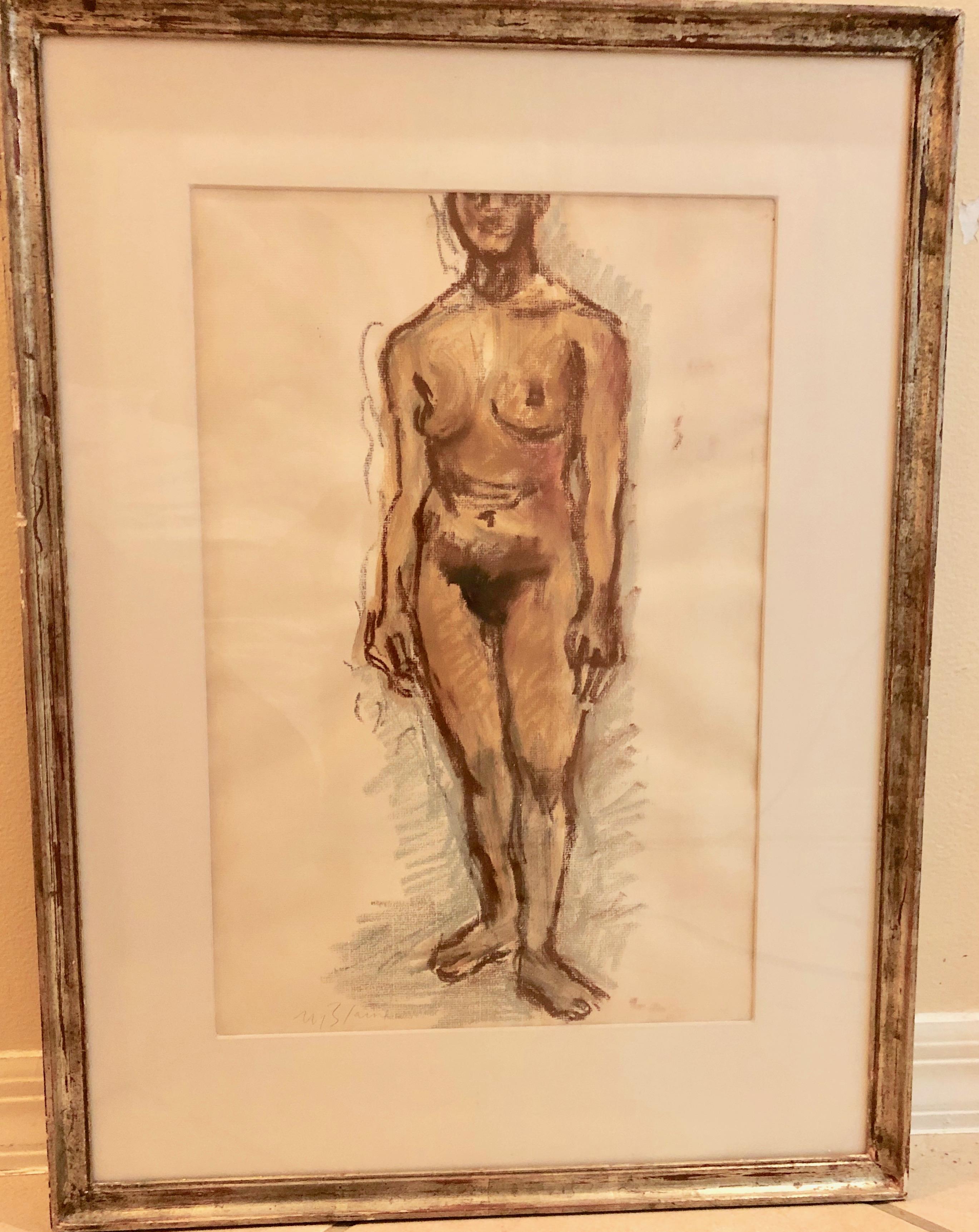 Nell Blair Walden Blaine "Standing Figure" Pastel Drawing, circa 1967