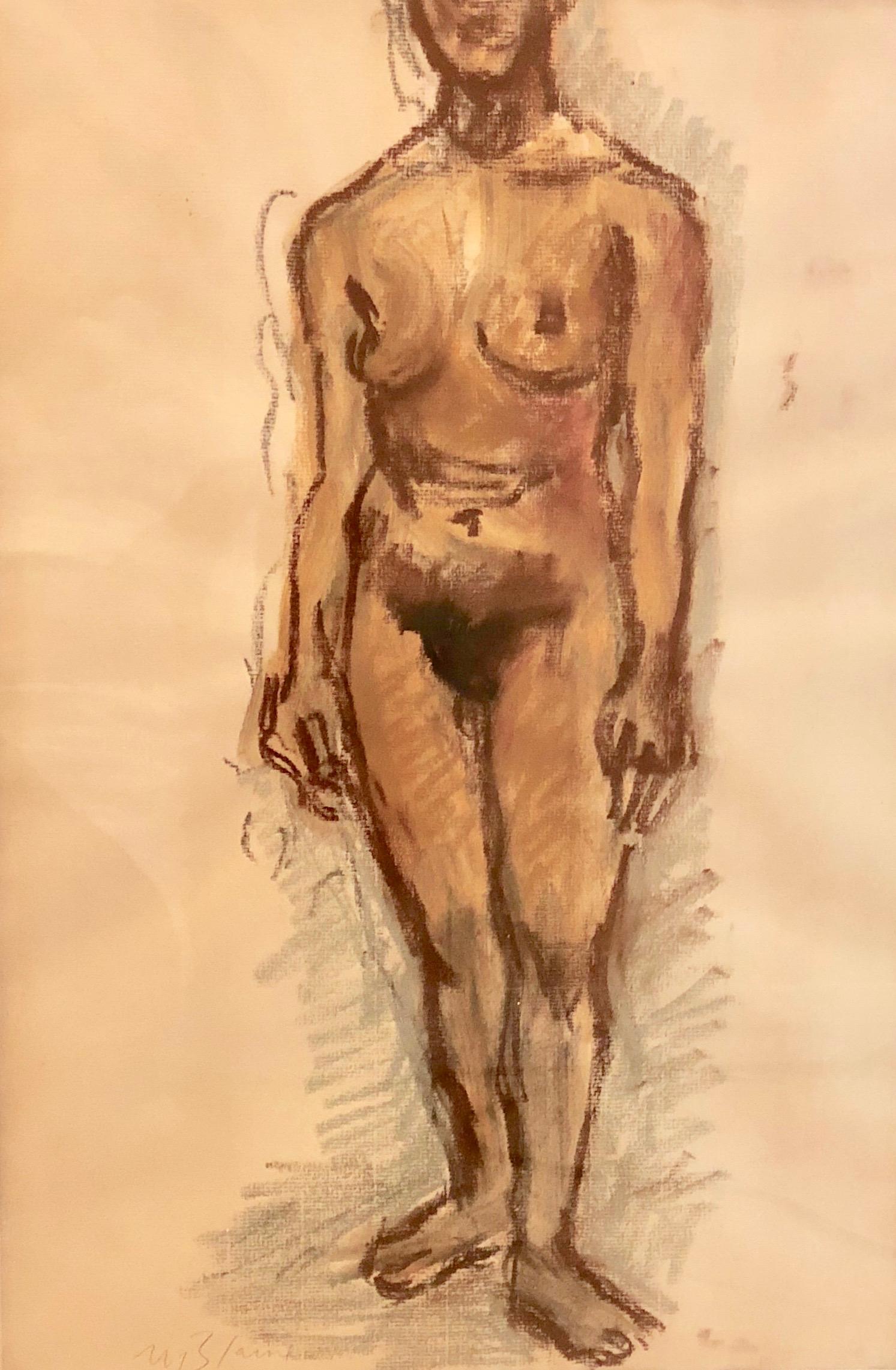 Drawing au pastel Nell Blair Walden Blaine « Standing Figure », vers 1967 - Art de Nell Blaine