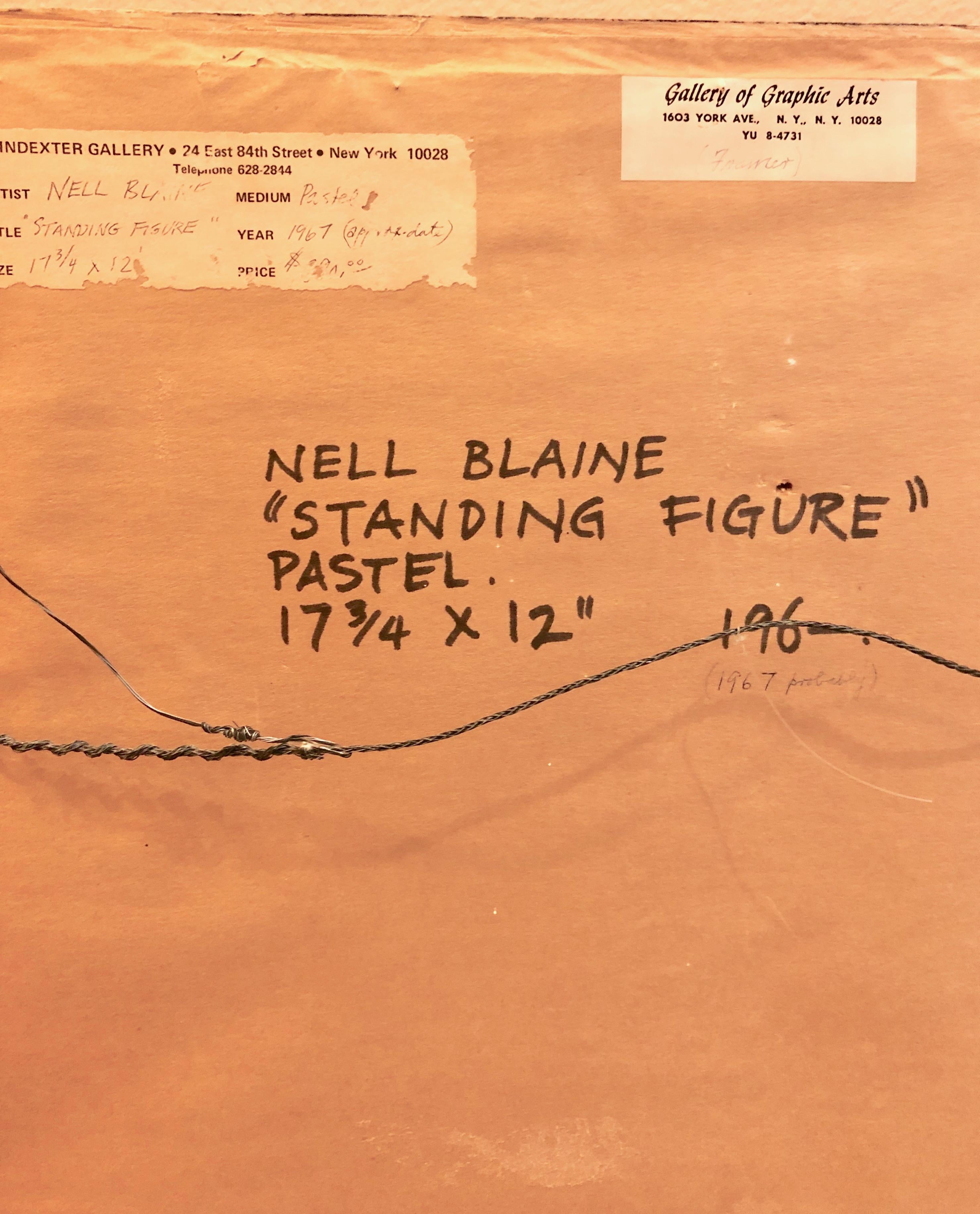 Drawing au pastel Nell Blair Walden Blaine « Standing Figure », vers 1967 - Beige Figurative Art par Nell Blaine