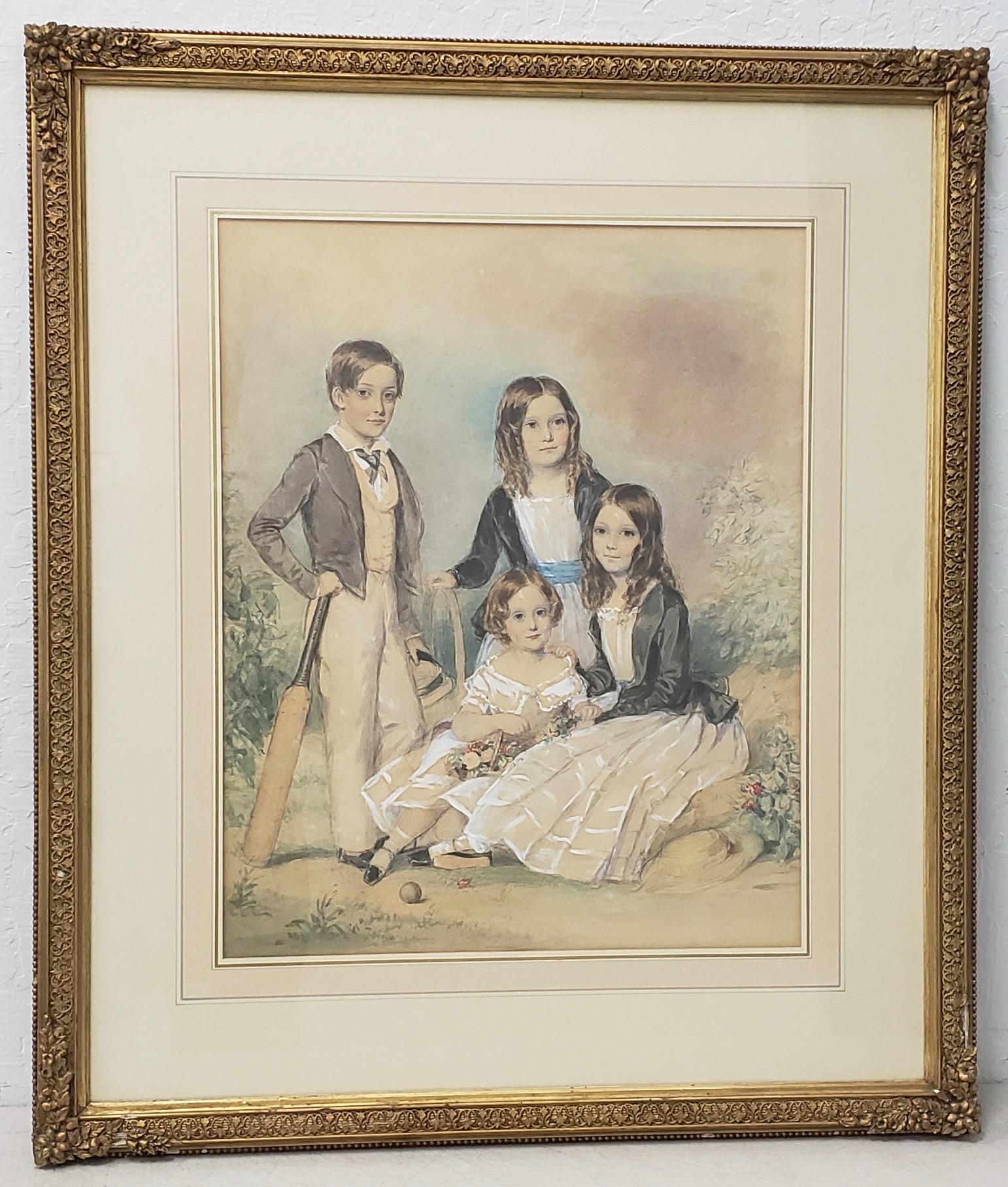 John Collingham Moore "I figli di John Young & Elizabeth" Acquerello del 1860 ca.