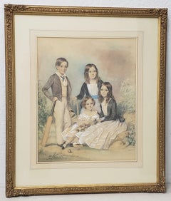 Antique John Collingham Moore "Children of Henry and Elizabeth Young" Watercolor c.1860