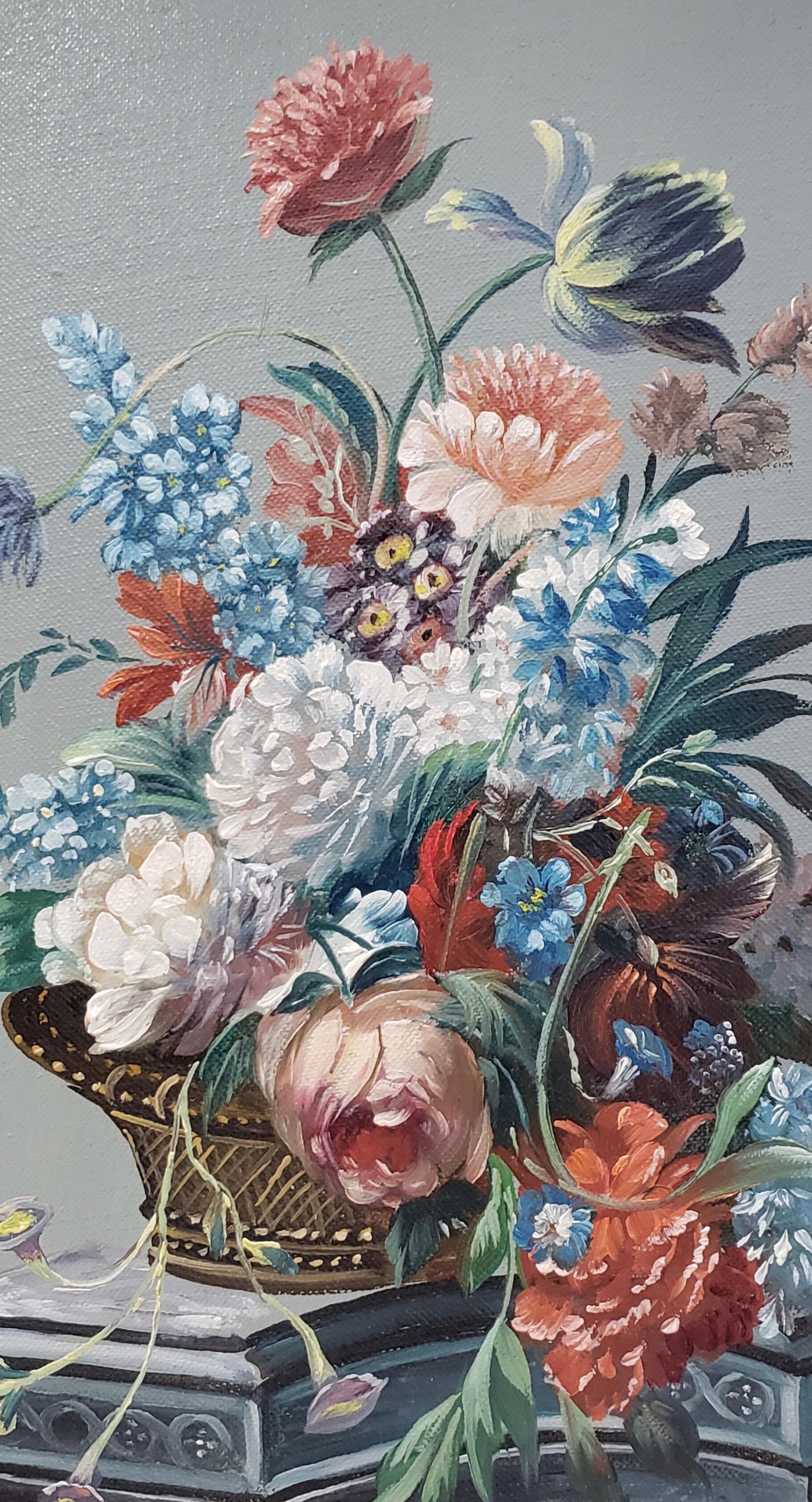 Peinture originale de Louis Emiel Chappel (1888-1963) « Floral Still Life II » ( Nature morte florale) vers 1950 en vente 5