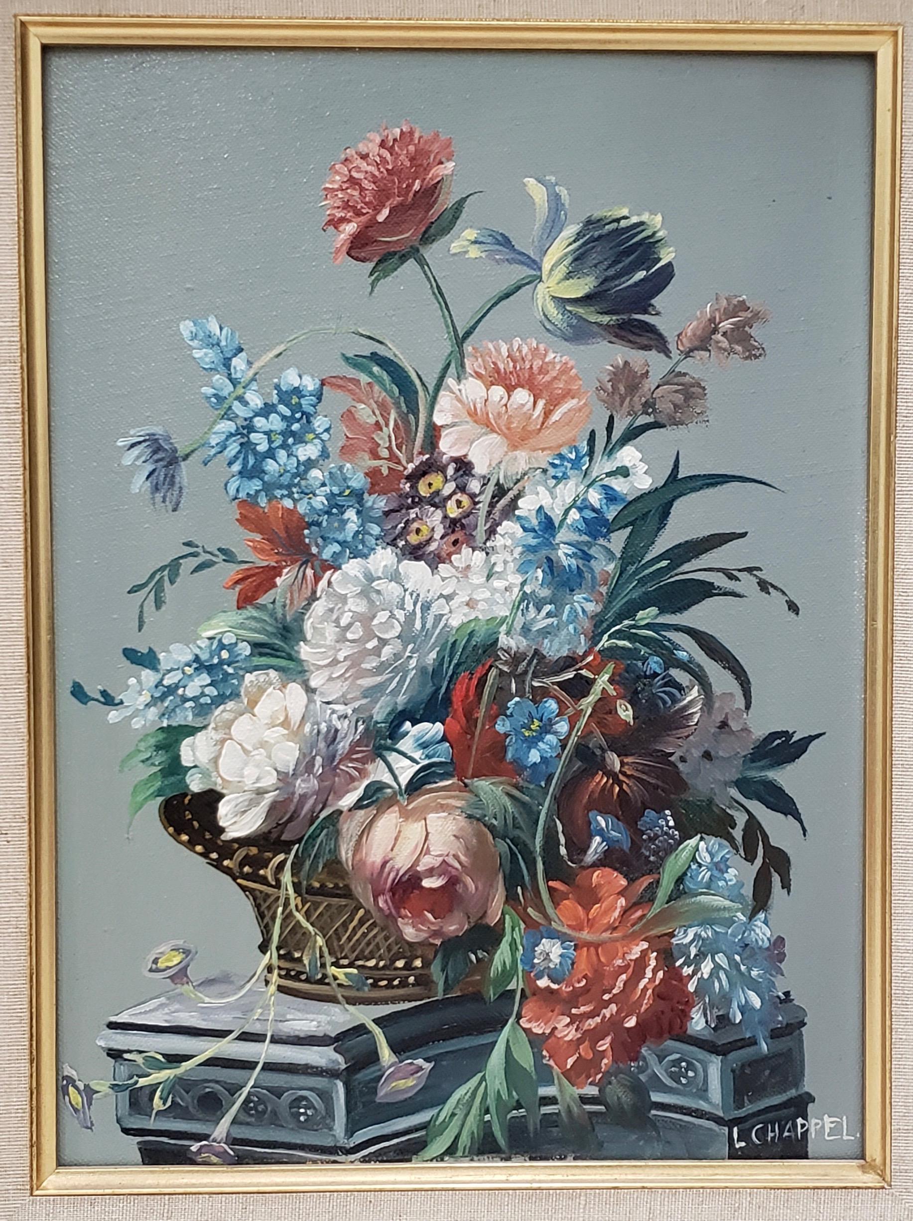 Peinture originale de Louis Emiel Chappel (1888-1963) « Floral Still Life II » ( Nature morte florale) vers 1950 en vente 6