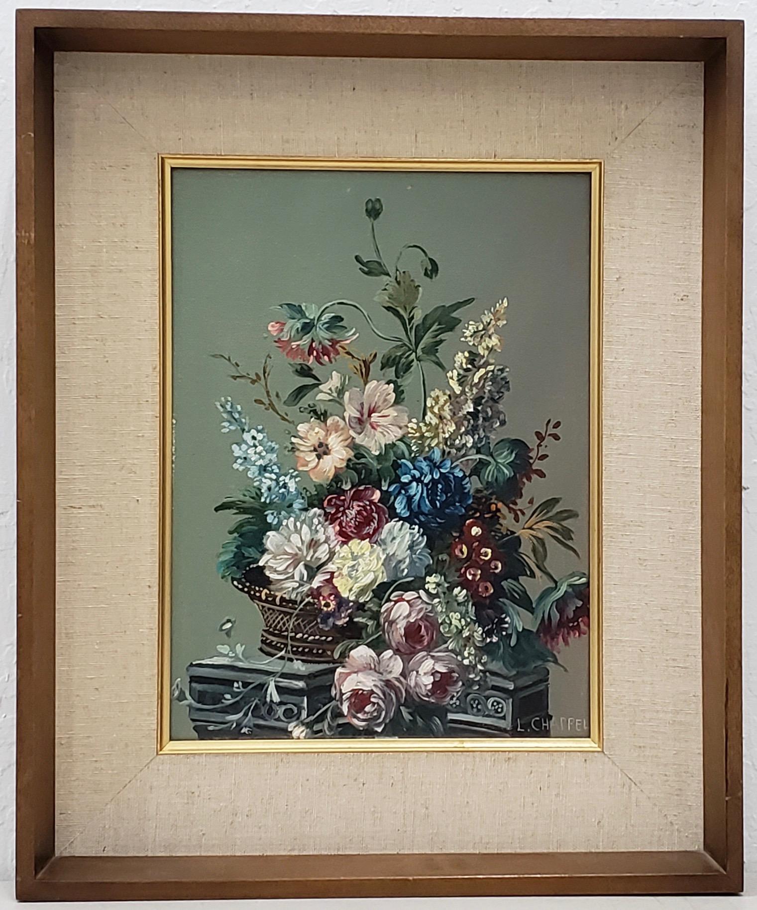 « Nature morte florale » - Peinture à l'huile originale de Louis Emiel Chappel (1888-1963), circa 1950