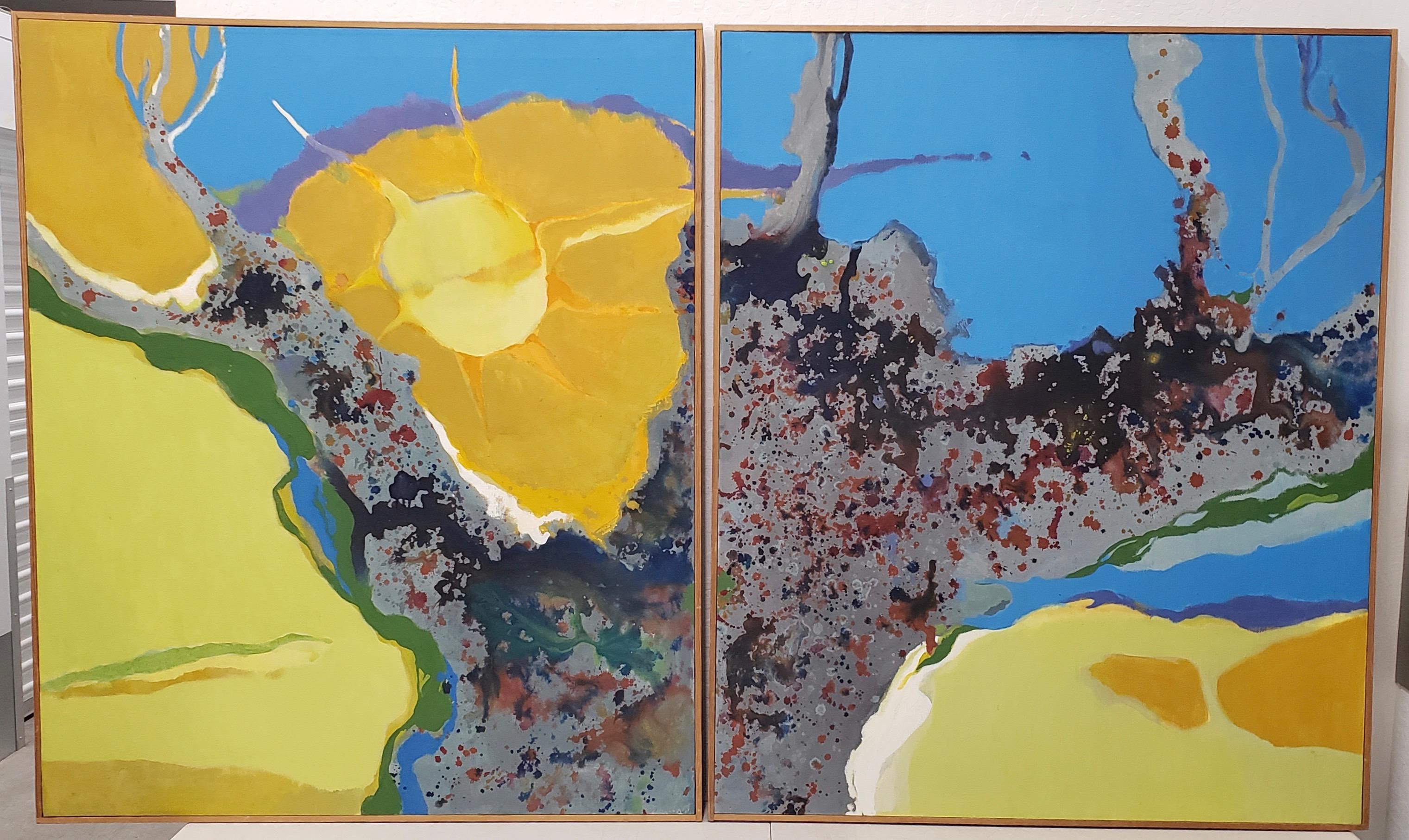 Dorothy Finley Mid 20th Century Abstract Diptych Paintings c.1970