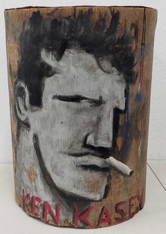 Robert Loughlin "Ken Kasey, I Mean Ken Kesey!" Original Painting on Bark 21st c.