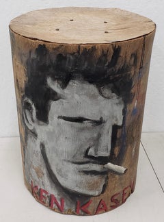 Robert Loughlin "Ken Kasey, I Mean Ken Kesey!" Original Painting on Bark 21st c.