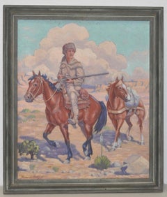 « Davy Crockett Out West », peinture à l'huile de Roscoe Litchfield (1888-1971), circa 1940