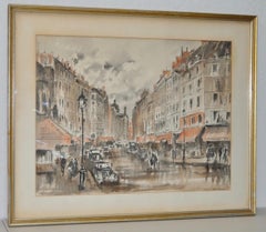 Guy de Neyrac "Parisian Street Scene" Original Watercolor c.1950s