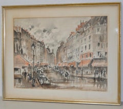 Guy de Neyrac "Parisian Street Scene" Original Watercolor c.1950s