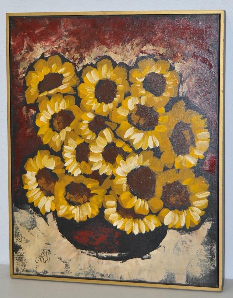  Carlo of Hollywood "Sunflowers" Mid Century Modern Oil Painting c.1960 - Art by Carlo of Hollywood Studio 