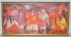 Lowell Hecking (1908-1994) "Kabuki Theater" Original Oil on Canvas c.1970s