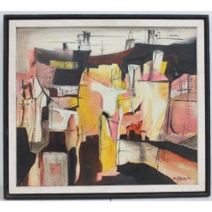 Vintage Mixed Media Abstract Painting "The Refinery" by Maryn Hunzeker c.1950