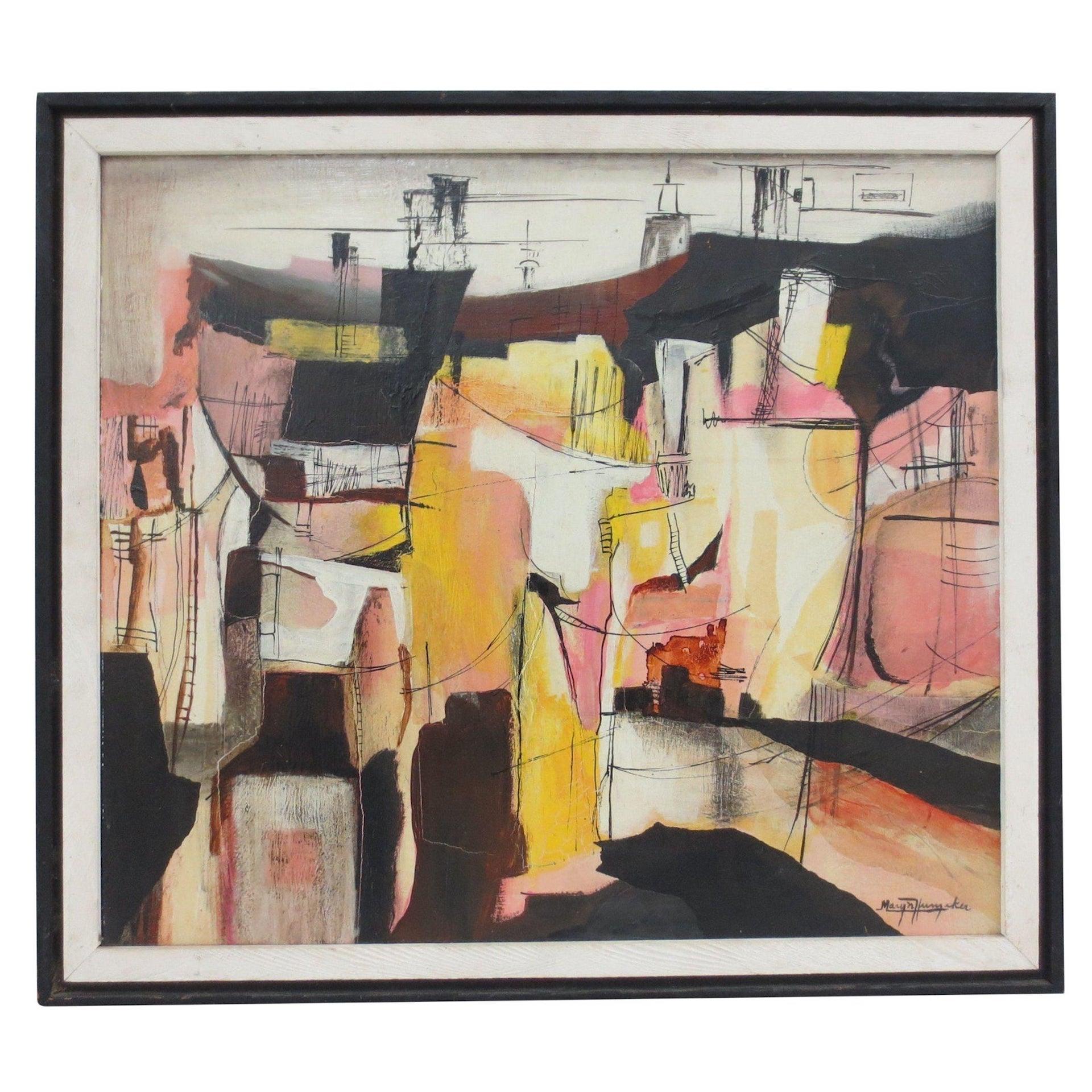 Pintura abstracta vintage en técnica mixta 