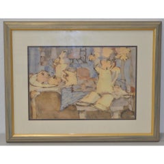 Hank Virgona Nature morte de table Aquarelle originale Circa 1970