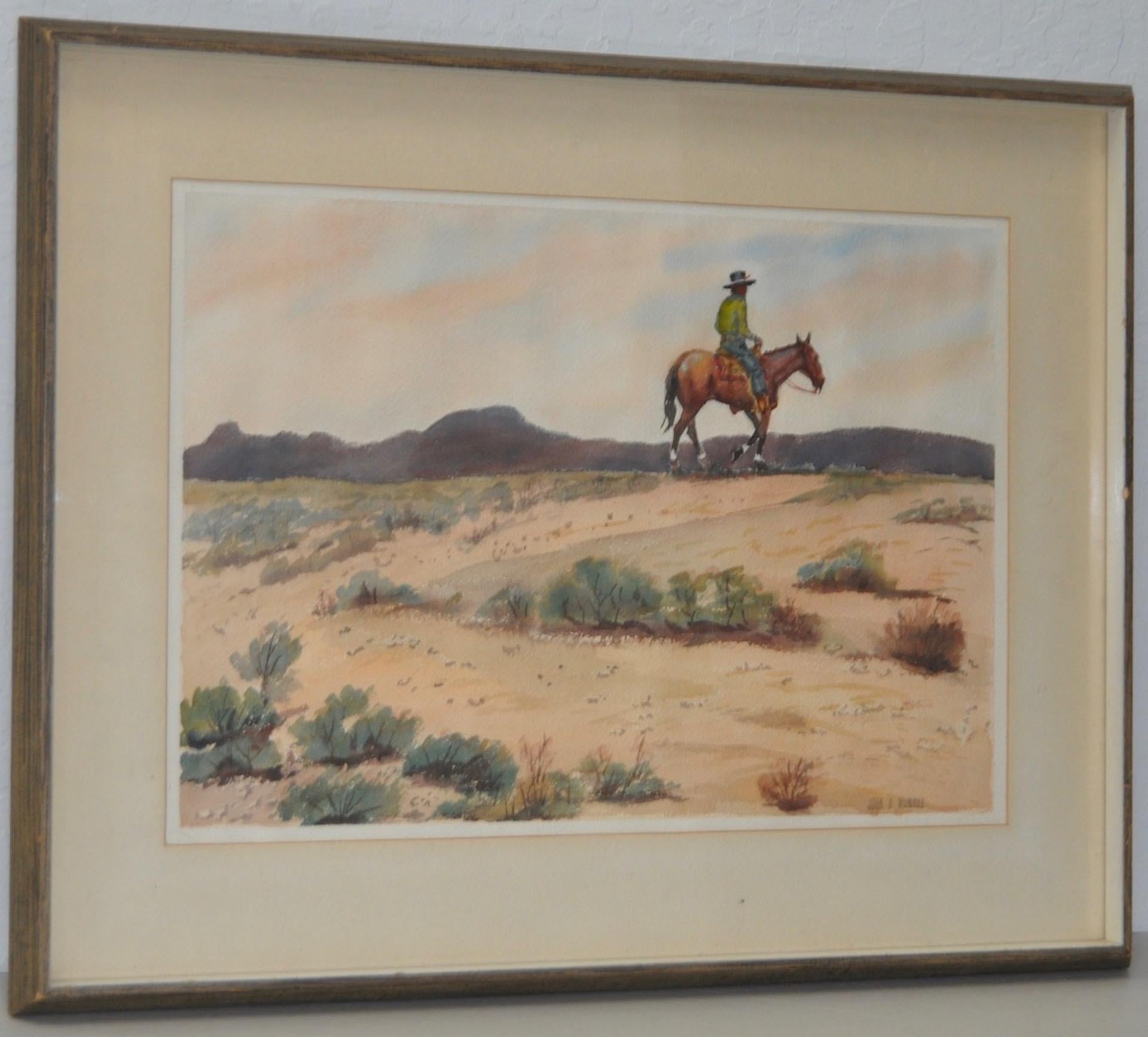 John B Munroe Animal Art - John B. Munroe "Desert Tranquility" Watercolor c.1960s