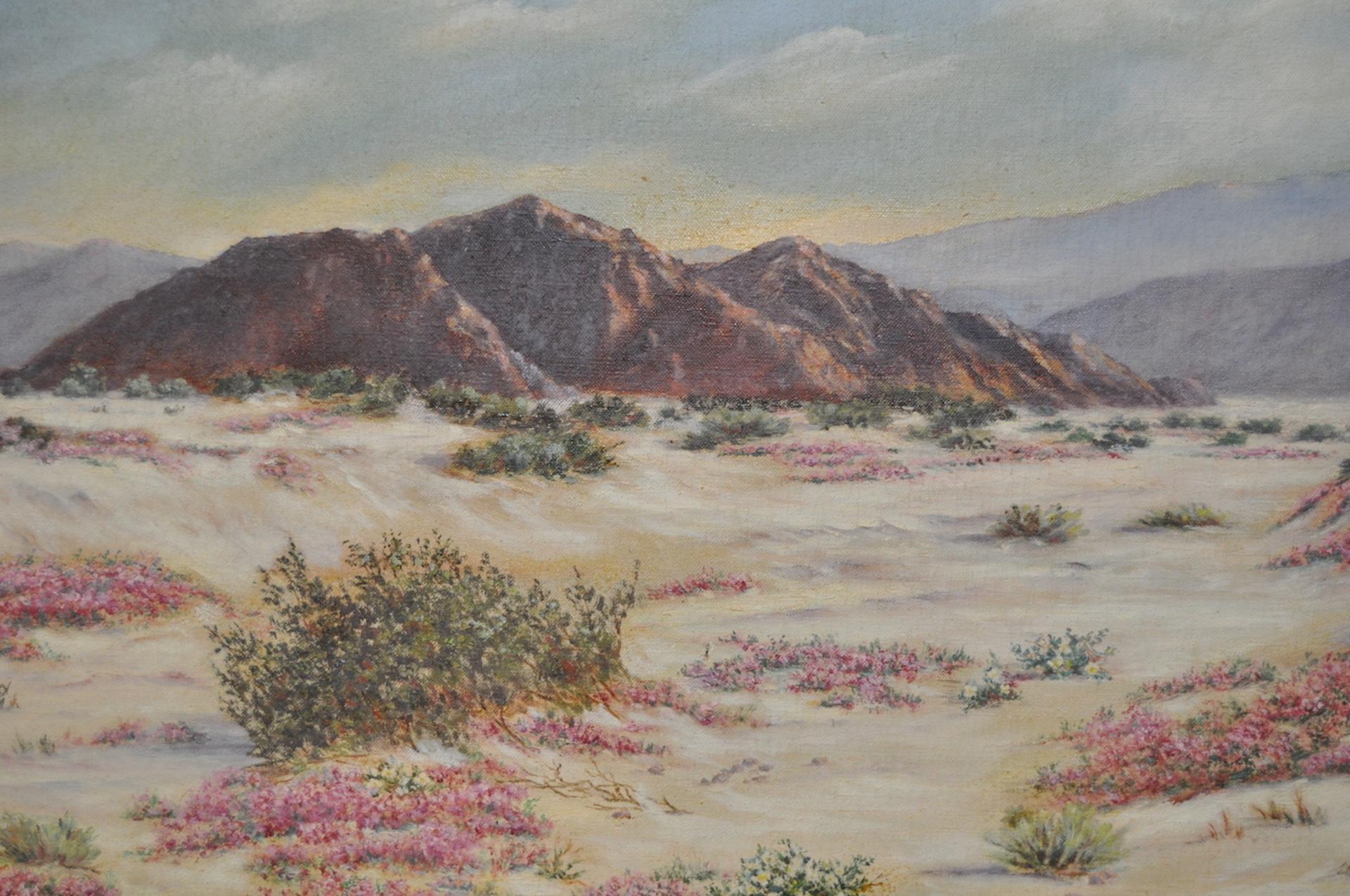 Paysage du désert californien avec verveine des sables par Elizabeth Hewlett Watkins c.1940s. en vente 3