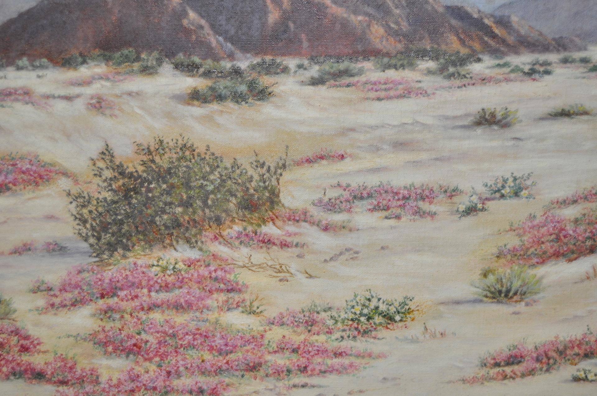 California Desert Landscape w/ Sand Verbena by Elizabeth Hewlett Watkins c.1940s For Sale 2