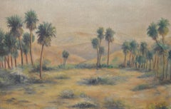Desert Landscape Oil Painting w/ Palm Tree's by G. Held