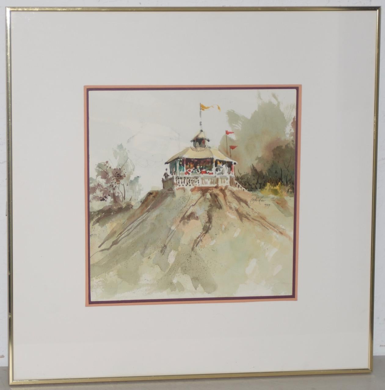 Jake Lee (1915-1991) Original Watercolor "Bandstand on the Bluff" c.1989