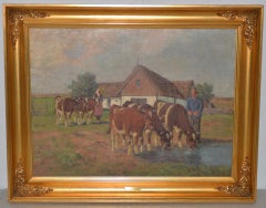 Axel Hansen (Dutch, 1896-1936) Country Farm Landscape w/ Cattle c.1920s