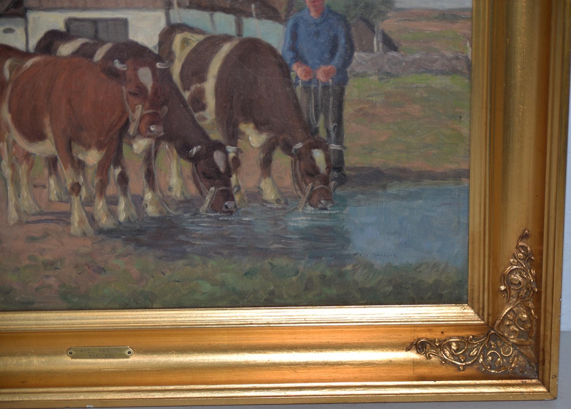 Axel Hansen (Américain, 1896-1936) Paysage de ferme champêtre avec bétail, vers 1920 en vente 1