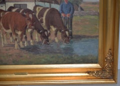 Axel Hansen (Dutch, 1896-1936) Country Farm Landscape w/ Cattle c.1920s