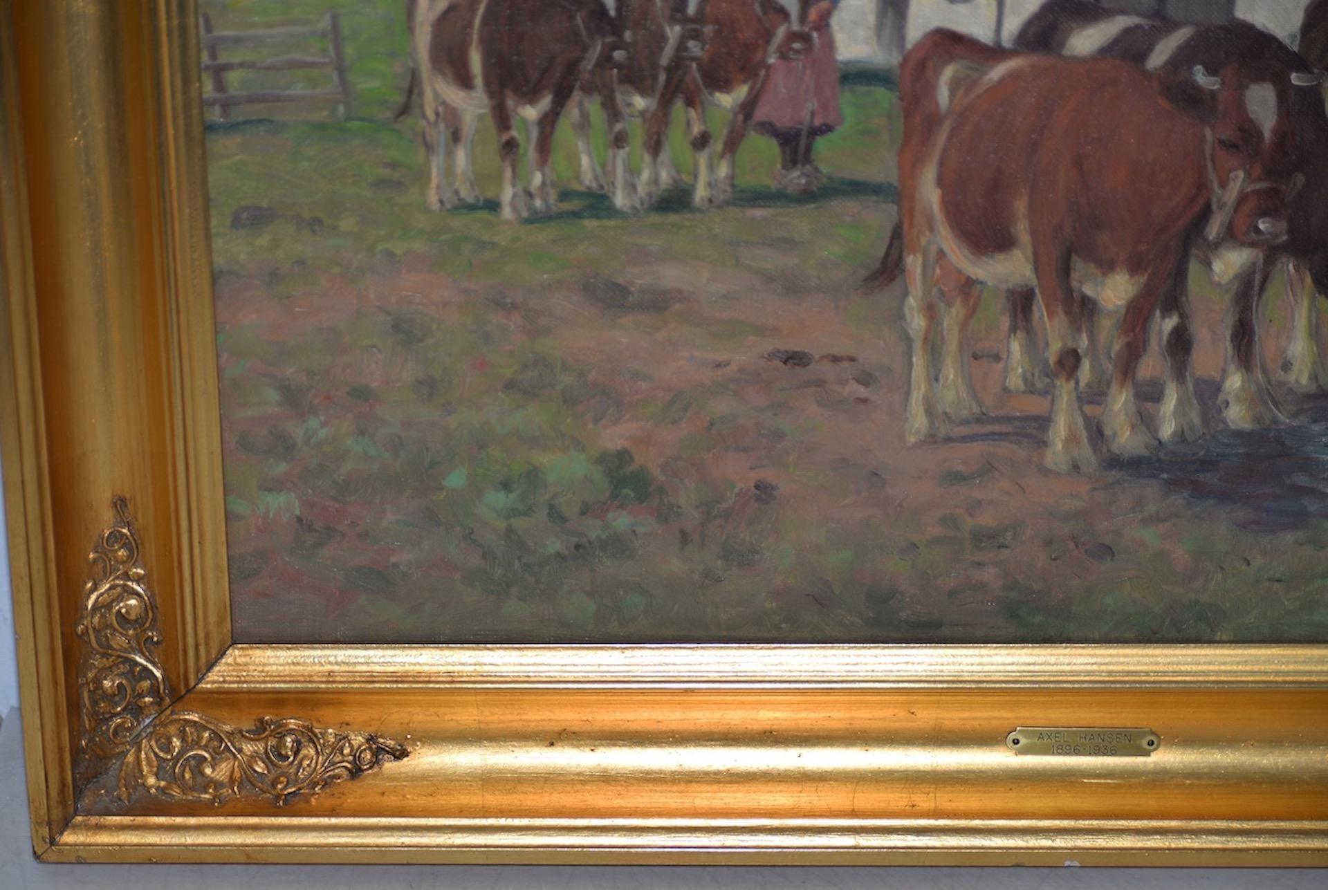 Axel Hansen (Dutch, 1896-1936) Country Farm Landscape w/ Cattle c.1920s For Sale 1