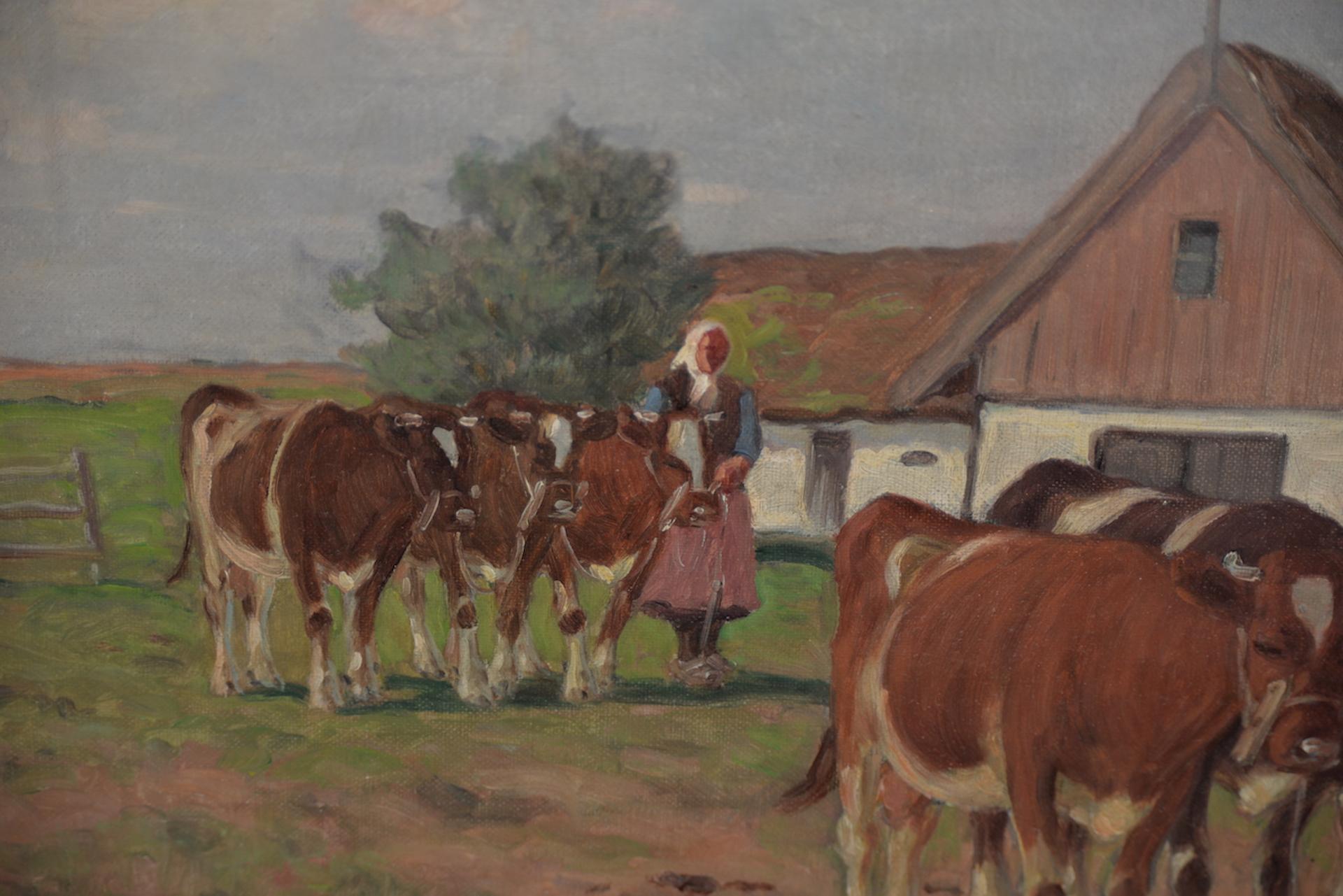 Axel Hansen (Dutch, 1896-1936) Country Farm Landscape w/ Cattle c.1920s For Sale 3