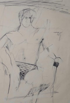 Figura maschile modernista di Larry Rivers, carboncino originale della metà del XX secolo.