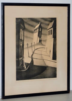 Used Alfred Gray "Silent Street" Signed Lithograph c.1930s