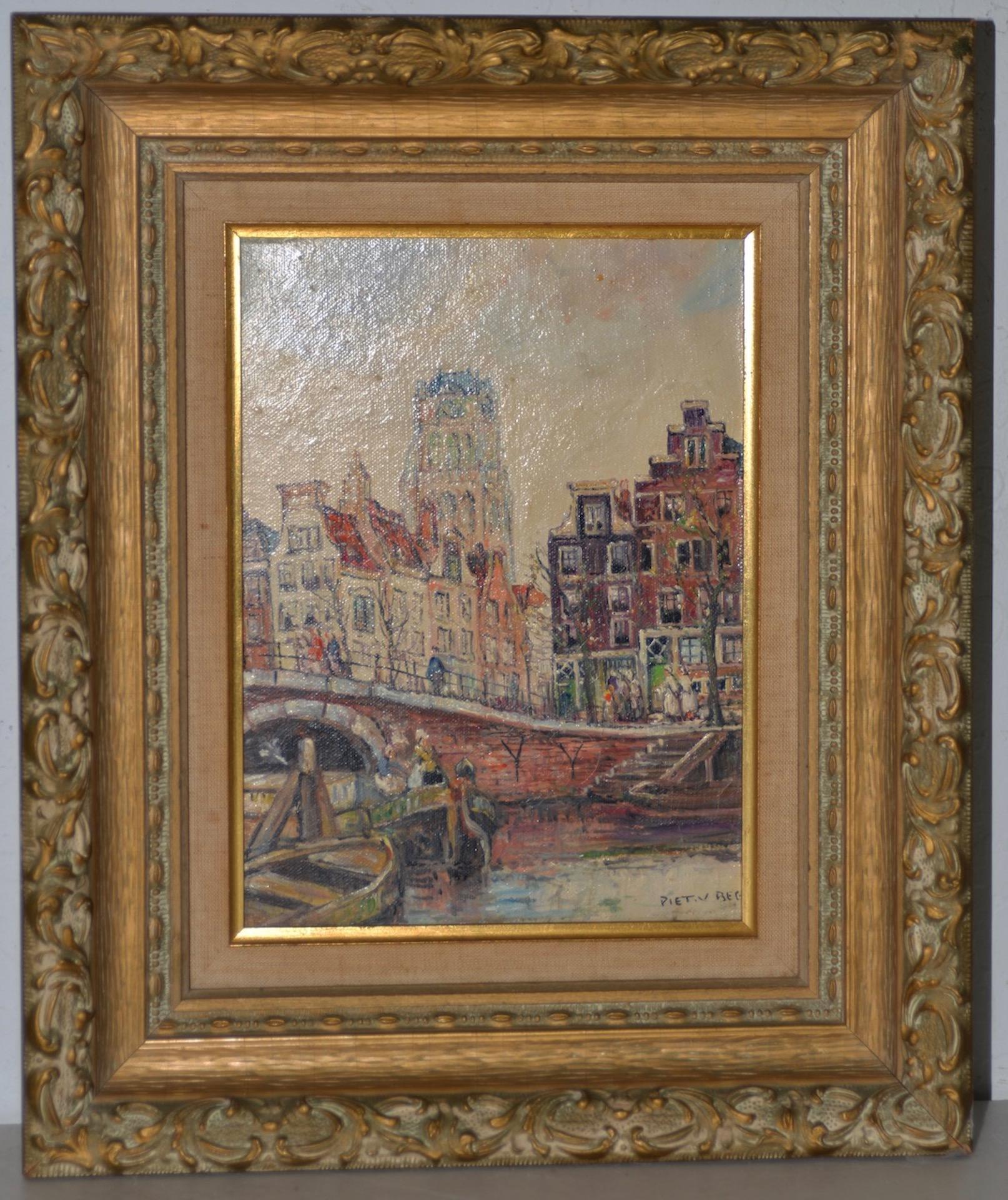 Piet van Beek Pair of European Street Scene Oil Paintings c.1950s 1