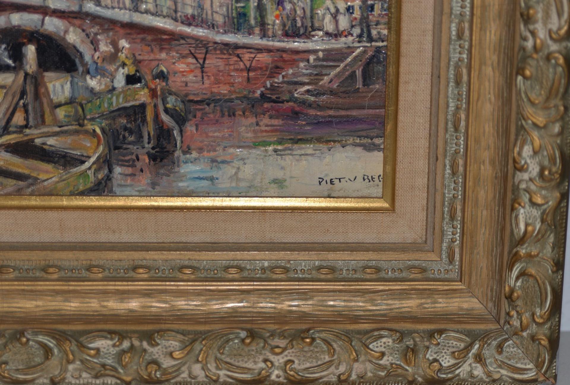 Piet van Beek Pair of European Street Scene Oil Paintings c.1950s 2